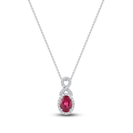 Oval-Cut Natural Ruby & Diamond Pendant Necklace 1/5 ct tw 14K White Gold