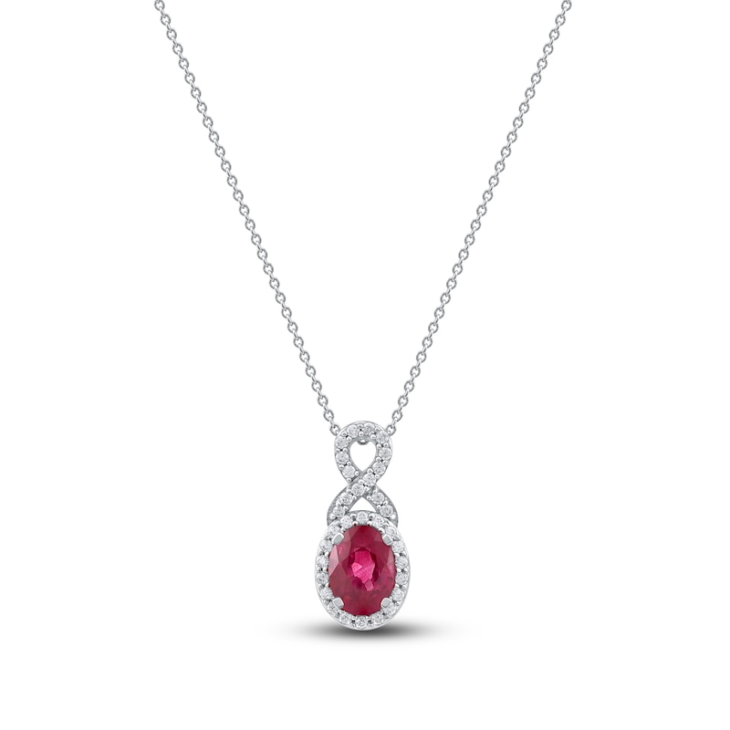 Oval-Cut Natural Ruby & Diamond Pendant Necklace 1/5 ct tw 14K White ...