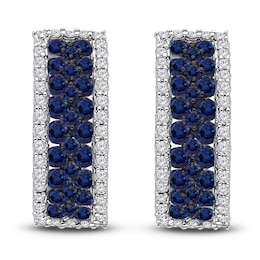Kallati Round-Cut Natural Blue Sapphire & Diamond Hoop Earrings 1/2 ct tw 14K White Gold
