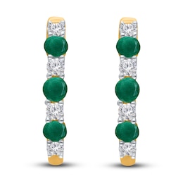 Kallati Round-Cut Natural Emerald & Diamond Hoop Earrings 1/6 ct tw 14K Yellow Gold