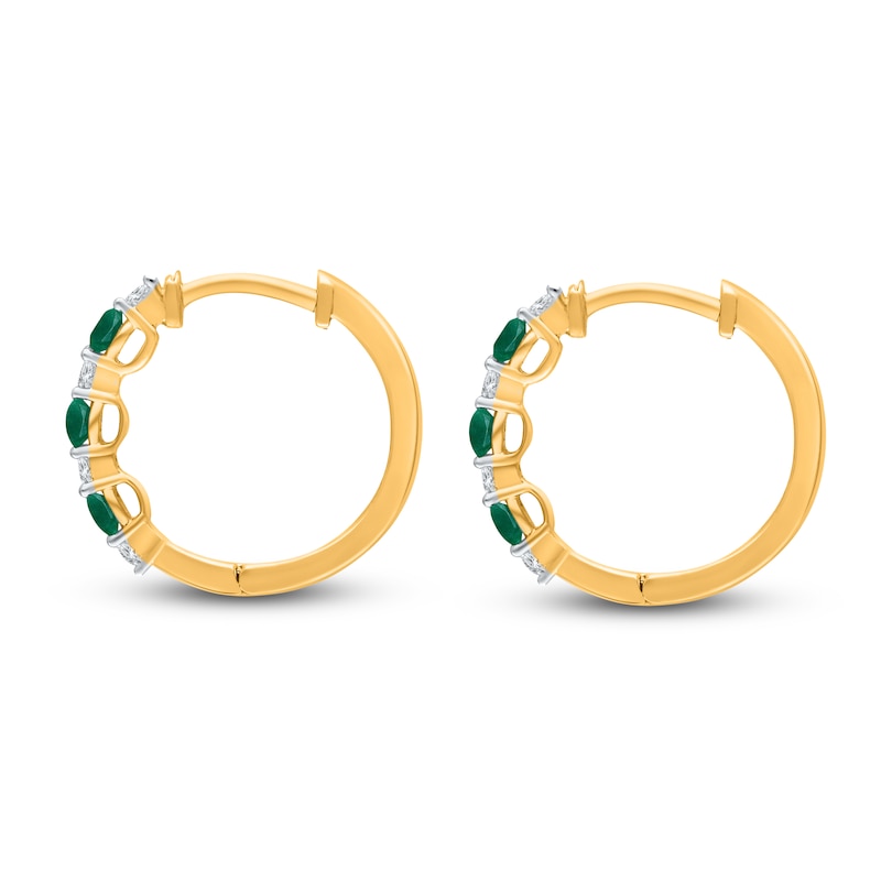 Main Image 2 of Kallati Round-Cut Natural Emerald & Diamond Hoop Earrings 1/6 ct tw 14K Yellow Gold