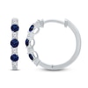 Thumbnail Image 2 of Kallati Round-Cut Natural Blue Sapphire & Diamond Hoop Earrings 1/6 ct tw 14K White Gold