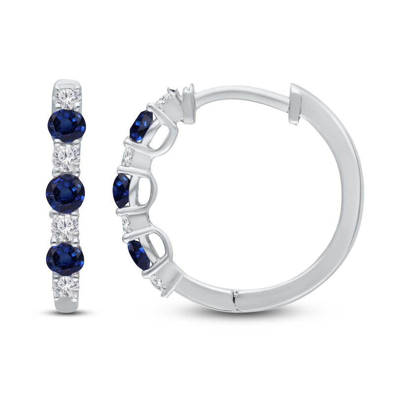 Main Image 2 of Kallati Round-Cut Natural Blue Sapphire & Diamond Hoop Earrings 1/6 ct tw 14K White Gold