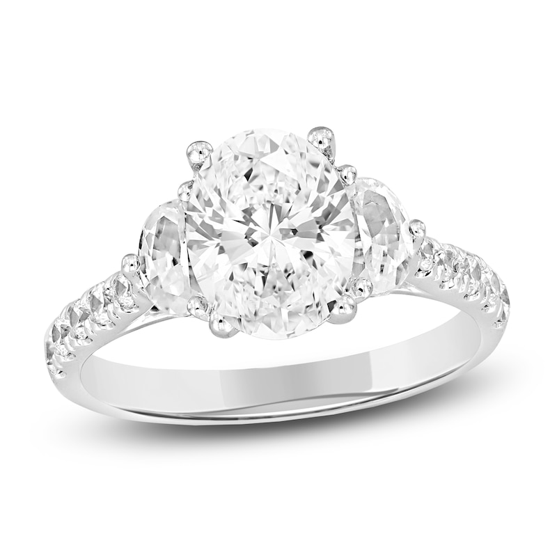 Main Image 1 of Lab-Created Diamond Oval & Half Moon-Cut Three-Stone Engagement Ring 3 ct tw 14K White Gold