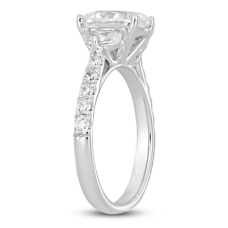 Main Image 2 of Lab-Created Diamond Oval & Half Moon-Cut Three-Stone Engagement Ring 3 ct tw 14K White Gold