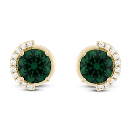 Lab-Created Emerald & Diamond Stud Earrings 1/10 ct tw 10K Yellow Gold