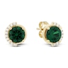 Thumbnail Image 2 of Lab-Created Emerald & Diamond Stud Earrings 1/10 ct tw 10K Yellow Gold