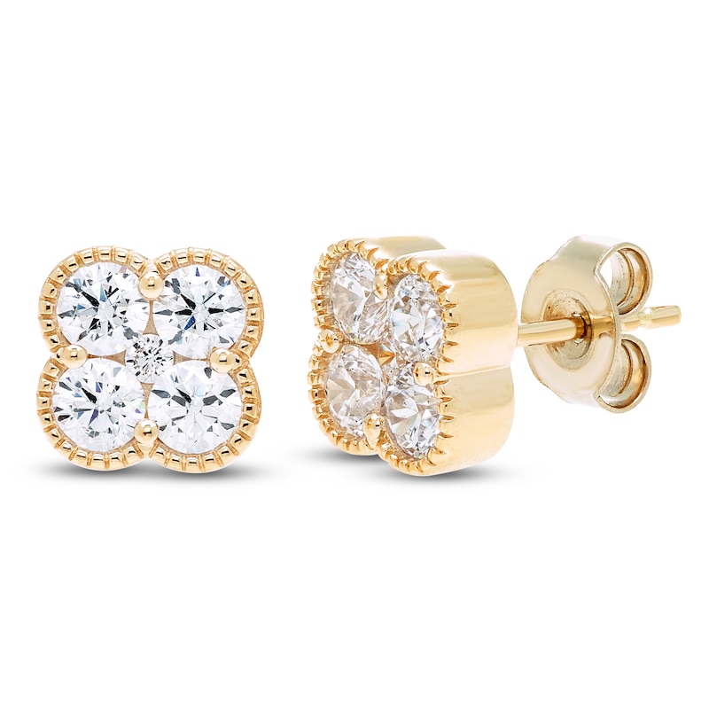 Diamond Clover Stud Earrings 1 ct tw 10K Yellow Gold