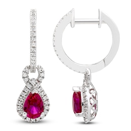 Pear-Shaped Lab-Created Ruby & White Lab-Created Sapphire Doorknocker Hoop Earrings Sterling Silver