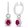 Thumbnail Image 1 of Pear-Shaped Lab-Created Ruby & White Lab-Created Sapphire Doorknocker Hoop Earrings Sterling Silver