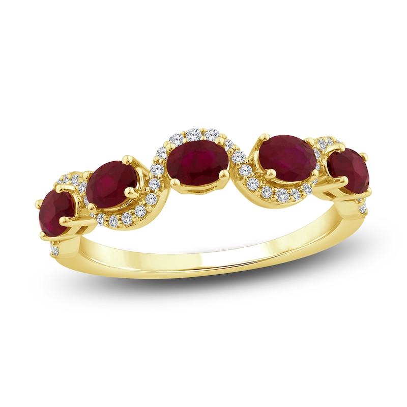 Main Image 1 of Oval-Cut Natural Ruby & Diamond Five-Stone Ring 1/8 ct tw 14K Yellow Gold