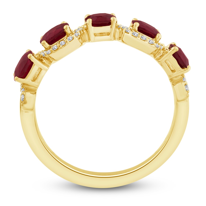 Main Image 2 of Oval-Cut Natural Ruby & Diamond Five-Stone Ring 1/8 ct tw 14K Yellow Gold