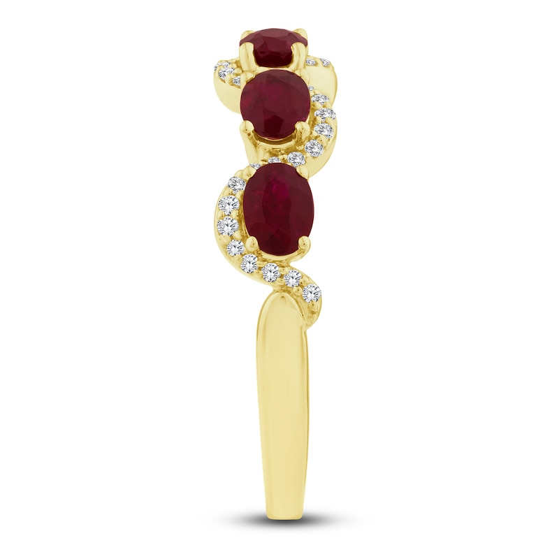 Main Image 3 of Oval-Cut Natural Ruby & Diamond Five-Stone Ring 1/8 ct tw 14K Yellow Gold