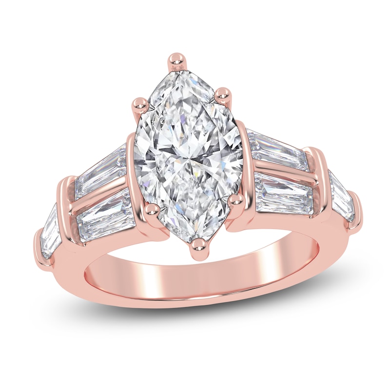 Main Image 1 of Marquise-Cut Lab-Created Diamond Engagement Ring 3-1/2 ct tw 14K Rose Gold