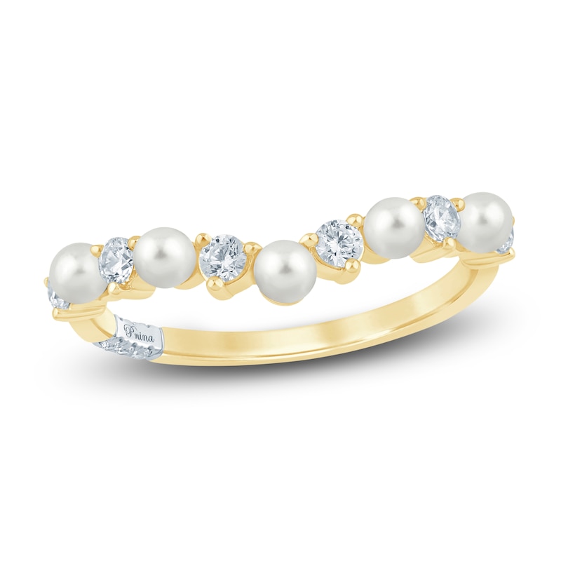 Main Image 1 of Pnina Tornai Cultured Pearl & Diamond Contour Anniversary Ring 1/3 ct tw 14K Yellow Gold