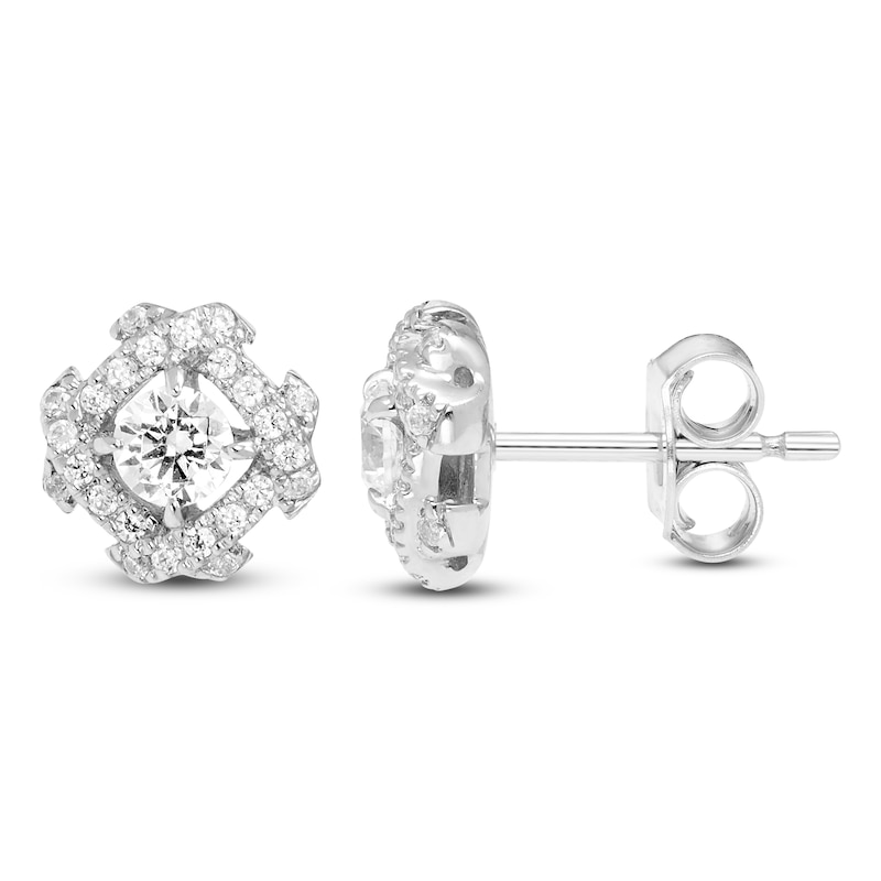 Main Image 1 of Unspoken Diamond Halo Stud Earrings 1/2 ct tw 14K White Gold