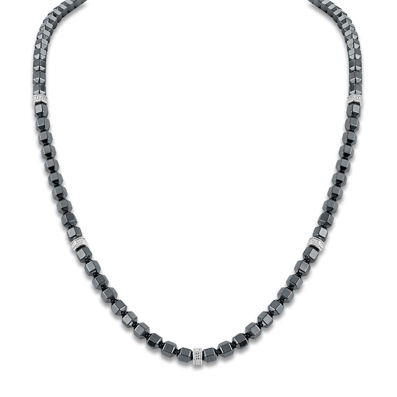 Main Image 1 of 1933 by Esquire Men's Natural Hematite Bead Necklace Sterling Silver 22&quot;