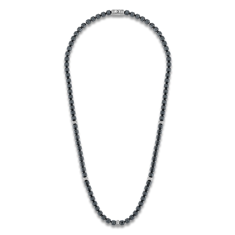 Main Image 2 of 1933 by Esquire Men's Natural Hematite Bead Necklace Sterling Silver 22&quot;