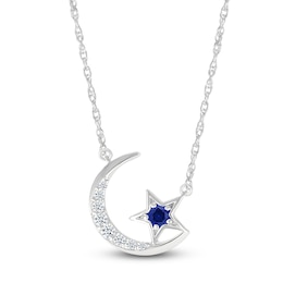 Blue & White Lab-Created Sapphire Star & Moon Necklace Sterling Silver 18&quot;