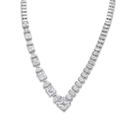 J'Lure Square Emerald Step-Cut, Half Moon Brilliant-Cut & Baguette-Cut Lab-Created Diamond Necklace 8-3/8 ct tw 14K White Gold 19&quot;