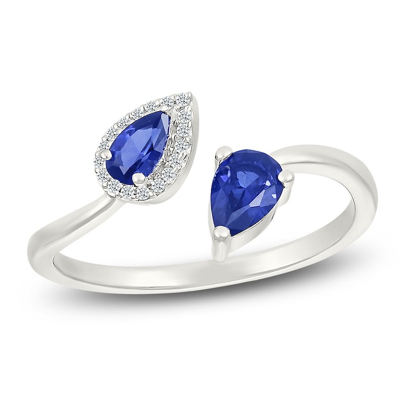 Pear-Shaped Blue Lab-Created Sapphire & White Lab-Created Sapphire Bypass Ring Sterling Silver