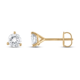 Certified Diamond Solitaire Earrings 1 ct tw Round 18K Yellow Gold (SI2/I)