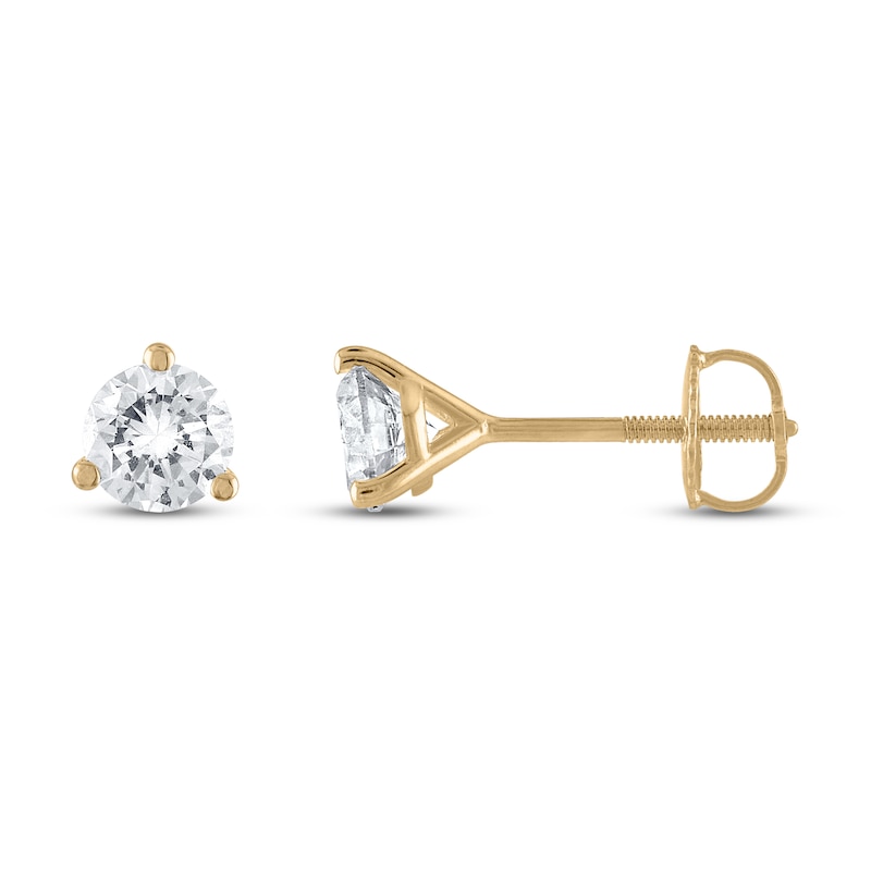 Main Image 1 of Certified Diamond Solitaire Earrings 1 ct tw Round 18K Yellow Gold (SI2/I)