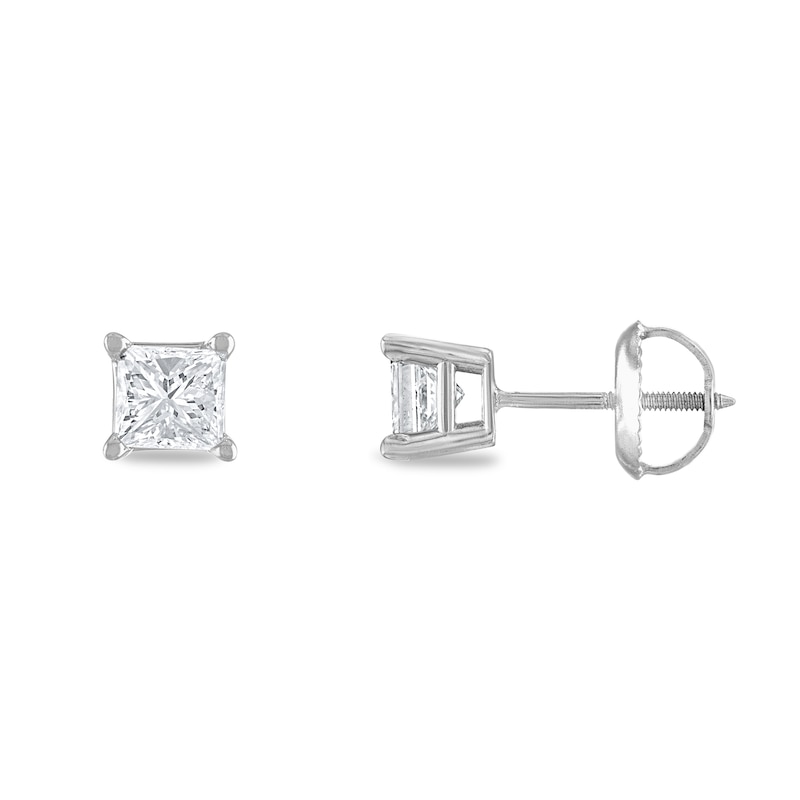 Main Image 2 of Certified Diamond Solitaire Earrings 3/4 ct tw Princess 14K White Gold (I1/I)