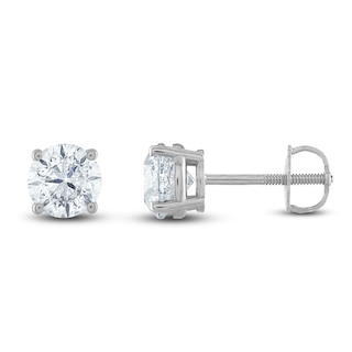 14K Solid White Gold 1ct Diamond Earrings Halo Setting Earring Studs –  Caratina Jewelry