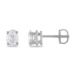 Certified Diamond Solitaire Earrings 1 ct tw Oval 18K White Gold (SI2/I)