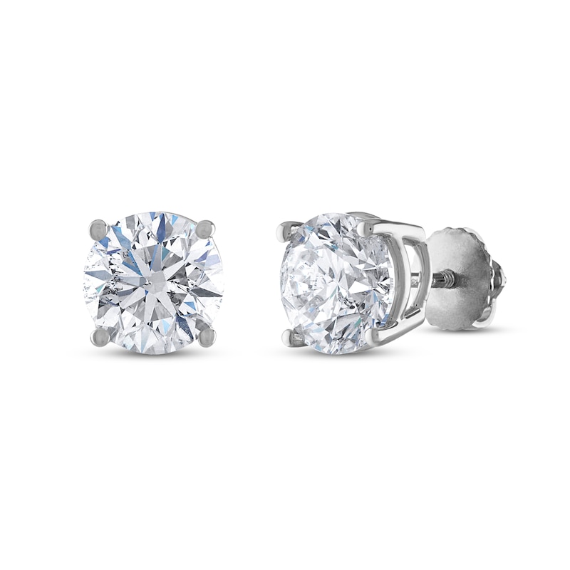 Main Image 1 of Certified Diamond Solitaire Earrings 3 ct tw Round 14K White Gold (I1/I)