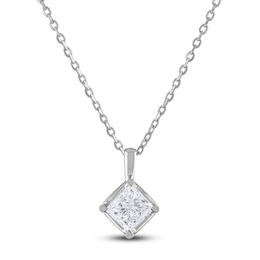 Diamond Solitaire Necklace 1/2 ct tw Princess 14K White Gold (I2/I)