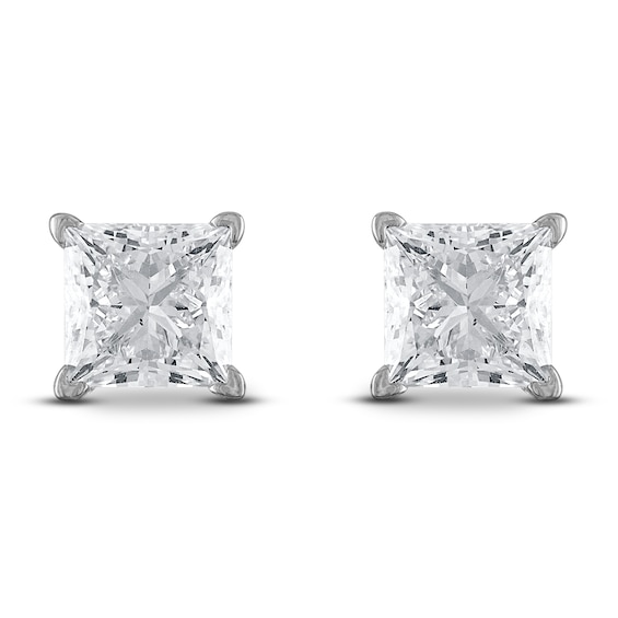 Certified Diamond Solitaire Stud Earrings 3/4 ct tw Princess 18K White ...