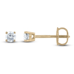 Certified Diamond Solitaire Stud Earrings 1/10 ct tw Round 14K Yellow Gold (I1/I)