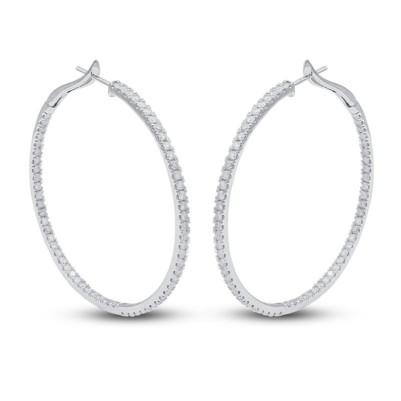 Main Image 1 of Diamond Hoop Earrings 3 ct tw Round 14K White Gold