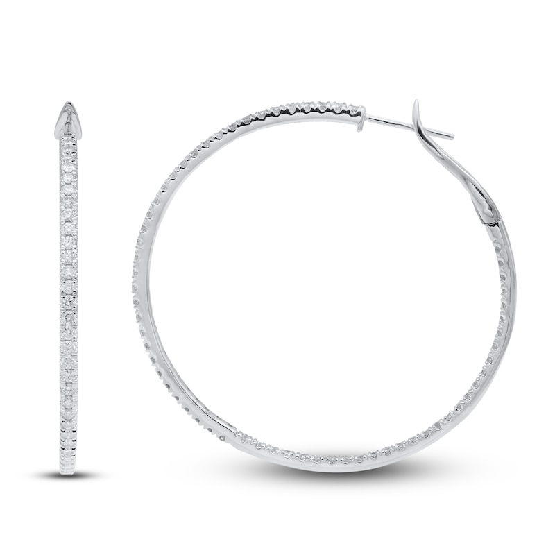 Main Image 3 of Diamond Hoop Earrings 3 ct tw Round 14K White Gold