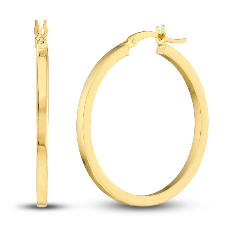 Polished Square Hoop Earrings 14K Yellow Gold 30mm