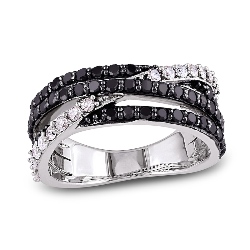 Main Image 1 of Black & White Diamond Ring 1 ct tw Round Sterling Silver