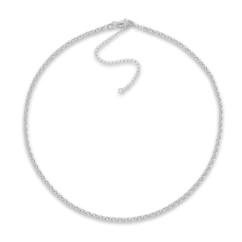 Hollow Rolo Chain Choker Necklace 14K White Gold 13"