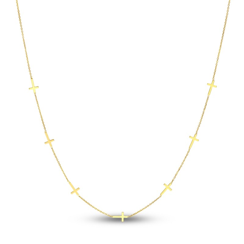 Main Image 1 of 7 Cross Station Necklace 14K Yellow Gold 16&quot;