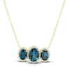 Thumbnail Image 1 of Natural Blue Topaz 3-Stone Necklace 1/4 ct tw Diamonds 10K Yellow Gold