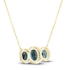 Thumbnail Image 3 of Natural Blue Topaz 3-Stone Necklace 1/4 ct tw Diamonds 10K Yellow Gold