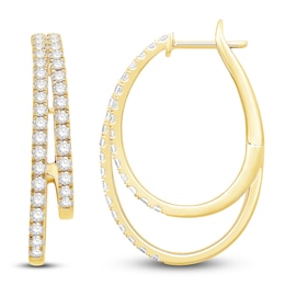 Diamond Double Hoop Earrings 1-1/2 ct tw Round 14K Yellow Gold