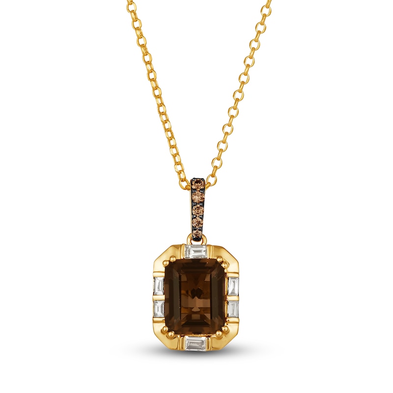 Le Vian Natural Chocolate Quartz Pendant Necklace 1/3 ct tw Round 14K Honey Gold