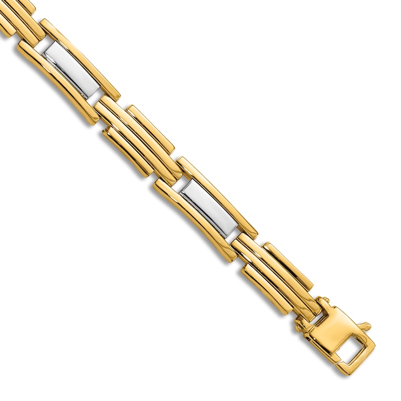 Men's High-Polish Hollow Link Bracelet 14K Two-Tone Gold 8.5"