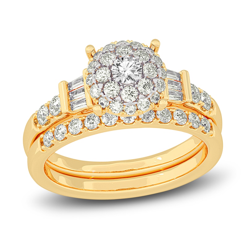 Main Image 1 of Diamond Halo Bridal Set 1 ct tw Round 14K Yellow Gold