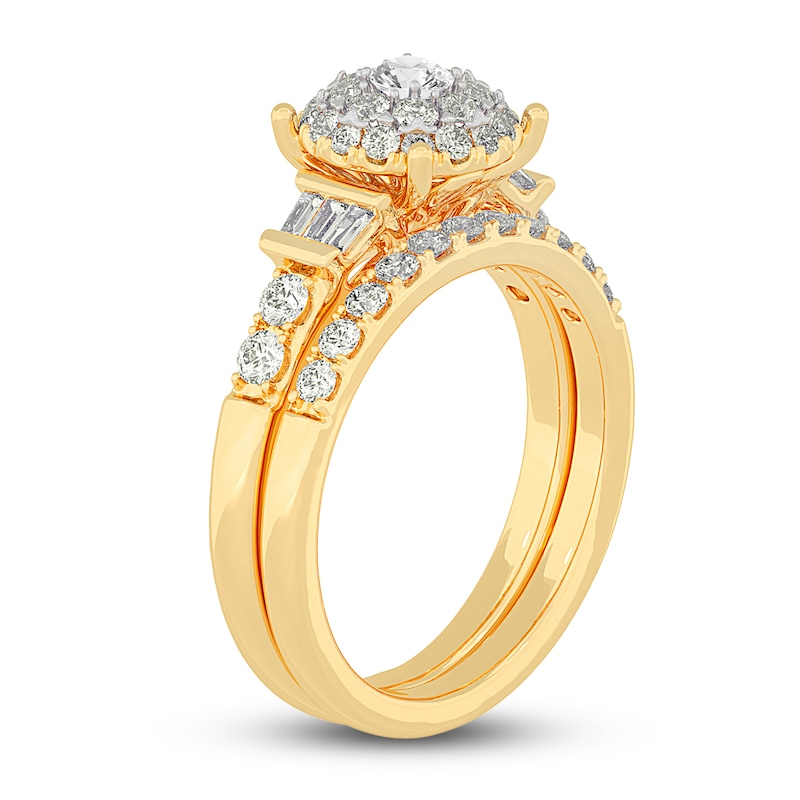 Main Image 2 of Diamond Halo Bridal Set 1 ct tw Round 14K Yellow Gold