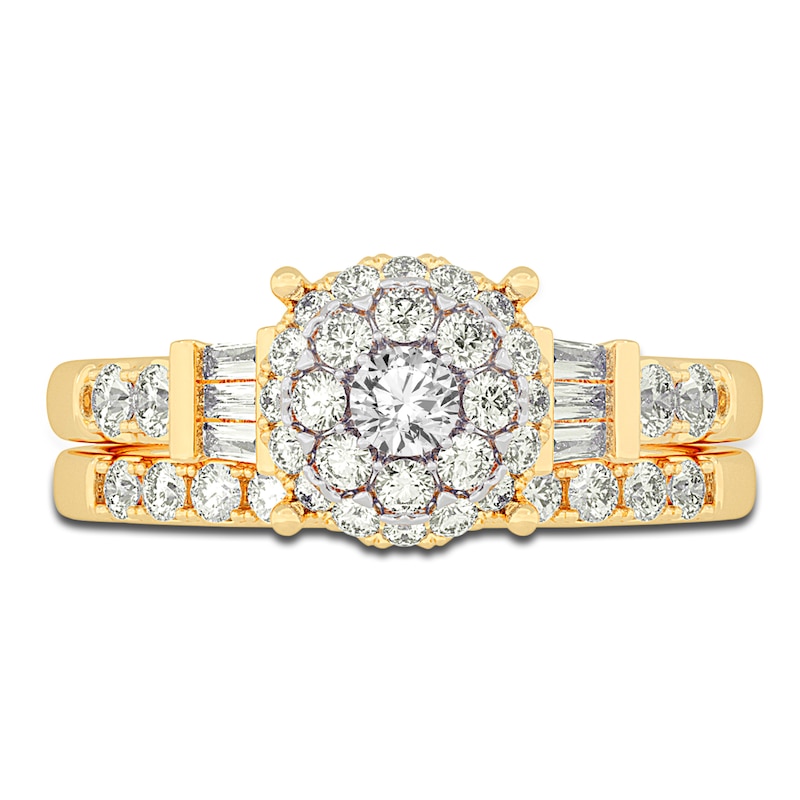 Main Image 3 of Diamond Halo Bridal Set 1 ct tw Round 14K Yellow Gold