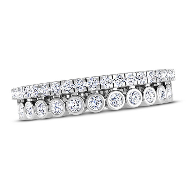 Diamond Bezel Double Row Ring 3/ ct tw Round 14K White Gold