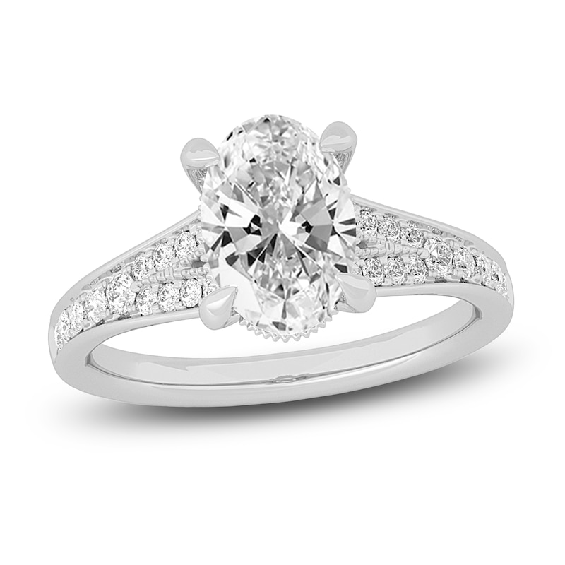 Lab-Created Diamond Engagement Ring 2-1/3 ct tw Oval/Round 14K White Gold